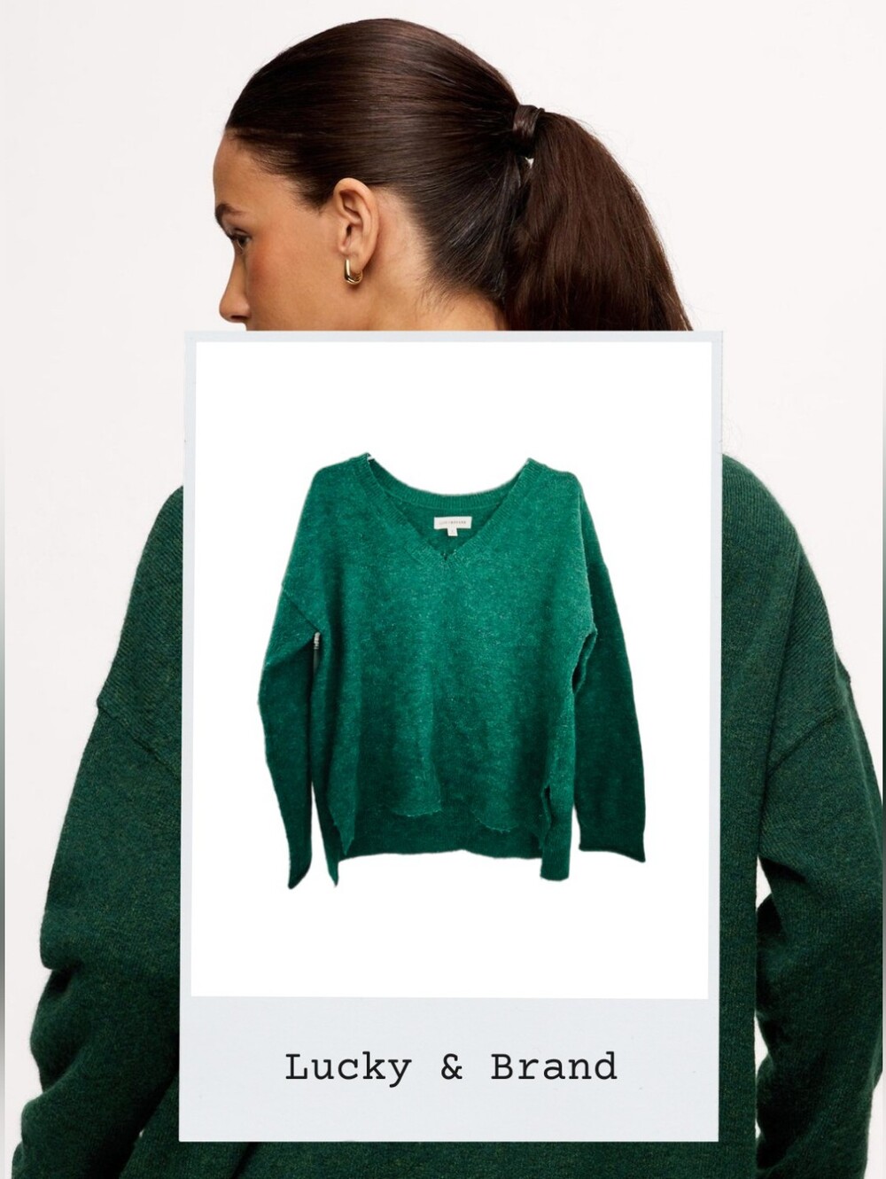 Lucky Brand Deep Green V-Neck Sweater